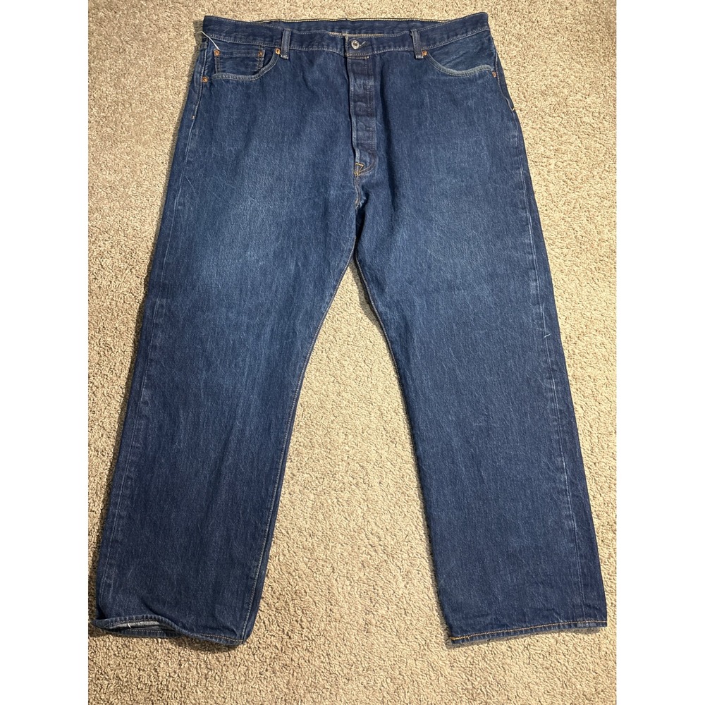 Levis 501 Original Fit Jeans Mens 46x32 Blue Denim Button Fly Straight Leg